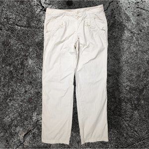 Hei Hei Womens Straight Leg Pants Ivory Pockets Buttons 100% Cotton Cargo sz 8
